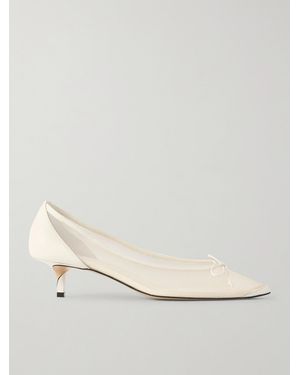 Jacquemus Tourni Bow-Detailed Leather-Trimmed Mesh Pumps - Natural