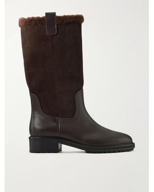 Aeyde Theo 15 Shearling-Trimmed Suede And Leather Knee Boots - Brown