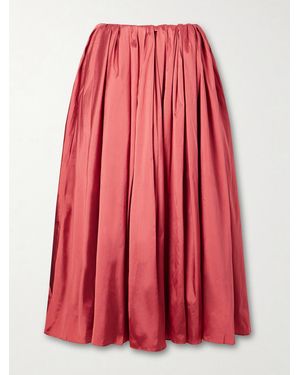 Abadia Elodie Pleated Duchesse-Satin Midi Skirt - Red