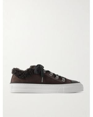 Brunello Cucinelli Sneakers Aus Veloursleder Mit Shearling-Futter Und Zierperlen - Braun