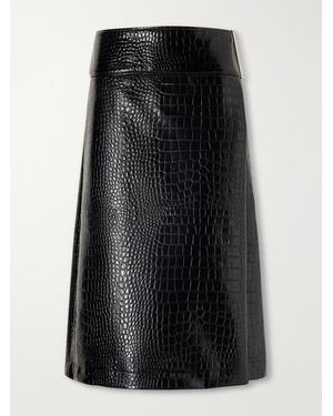 Sportmax Croc-Effect Glossed Midi Skirt - Black