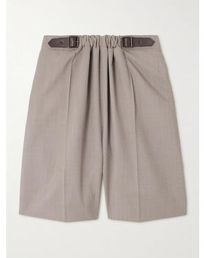 Loewe Shorts Aus Woll-Twill Mit Lederbesätzen Und Raffungen - Grau