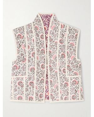 Loro Piana Alev Reversible Cropped Quilted Floral-Print Linen Vest - Pink