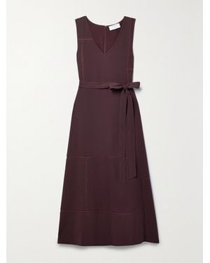 La Ligne Belted Lace-Trimmed Crepe Midi Dress - Purple