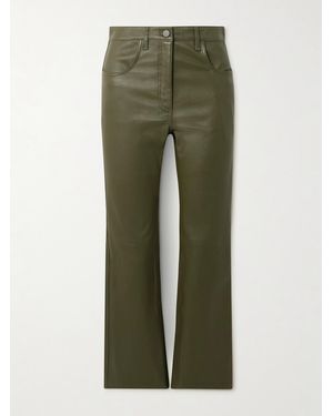 JOSEPH Duke Cropped Leather Flared Pants - Green