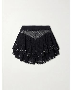 Isabel Marant Metuanie Crocheted Embellished Cotton-Blend Shorts - Black