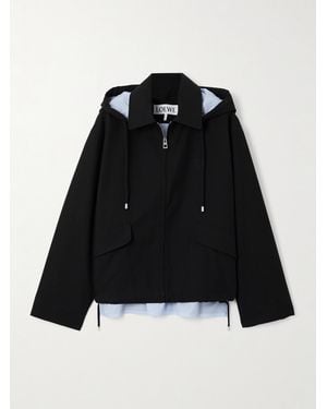 Loewe Hooded Striped Poplin-Paneled Embroidered Cotton-Twill Jacket - Black