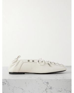 Ganni Lace-Up Embellished Recycled Leather Ballet Flats - Natural