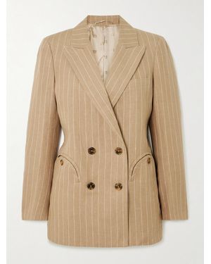 Blazé Milano Heretique Everyday Double-Breasted Pinstriped Linen Blazer - Natural