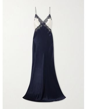 Rebecca Vallance Aumoe Lace-Trimmed Silk-Satin Gown - Blue