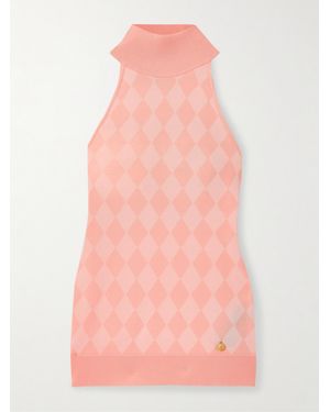 Balmain Checked Wool-Blend Jacquard Turtleneck Top - Pink