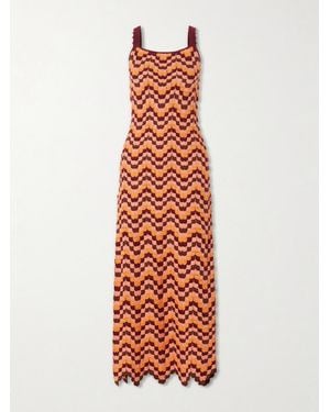 Escvdo Marea Striped Crocheted Cotton Maxi Dress - White