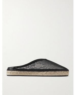 TOTEME Leather-Trimmed Mesh Espadrille Mules - Grey