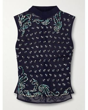 Dries Van Noten Oberteil Aus Stretch-Mesh Mit Verzierungen - Blau
