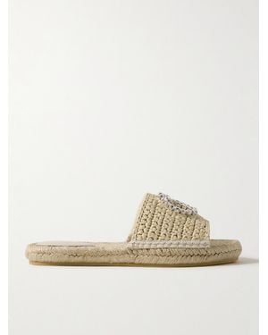 Gucci Cora Crystal-Embellished Raffia Espadrille Sandals - Natural