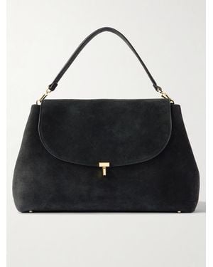 TOTEME T-Lock Suede Shoulder Bag - Black