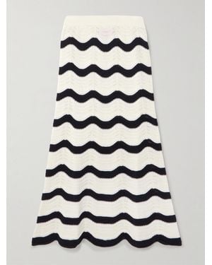 La DoubleJ Striped Pointelle-Knit Cotton Maxi Skirt - White