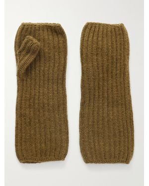 Johnstons of Elgin Della Ribbed-Knit Cashmere Gloves - Green