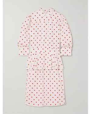 BATSHEVA Rilke Ruffled Pintucked Polka-Dot Cotton-Poplin Mini Dress - Pink