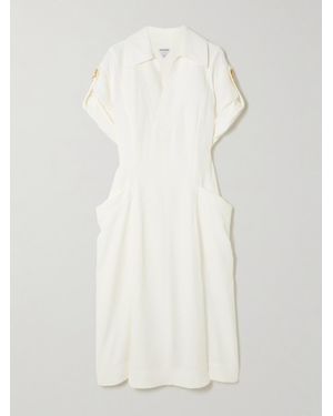 Bottega Veneta Embellished Pleated Woven Midi Dress - White