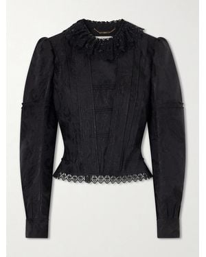 Chloé Ruffled Lace-Trimmed Floral-Jacquard Jacket - Blue