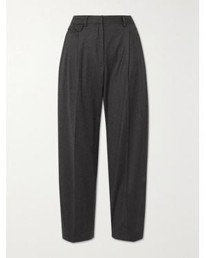 James Purdey & Sons Cropped Pleated Cotton-Flannel Tapered Trousers - Black