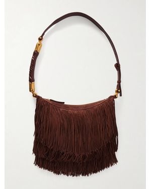 Balmain Ebene Fringed Suede Shoulder Bag - Brown