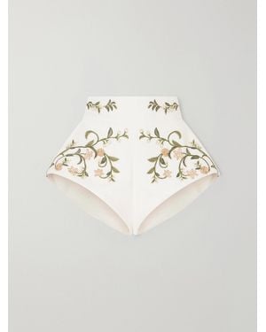 Agua Bendita Floral Embroidered Linen Mini Shorts - Natural