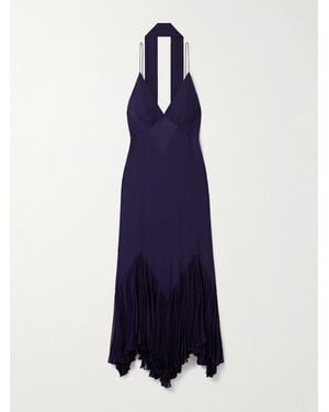 KHAITE Candita Scarf-Detailed Pleated Silk-Georgette Maxi Dress - Blue