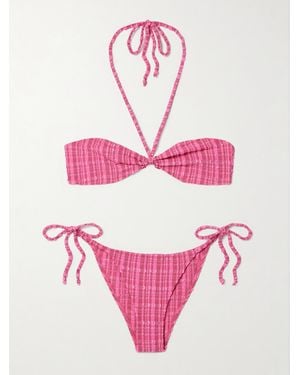 Lisa Marie Fernandez Bandeau String Striped Seersucker Bikini - Pink