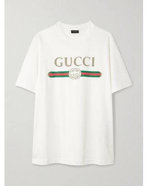 Gucci Oversized-T-Shirt Aus Jersey Aus Einer Baumwoll-Seidenmischung Mit Print - Natur
