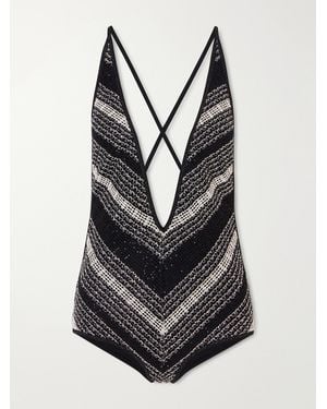 Missoni Striped Metallic Crochet-Knit One-Piece - Black