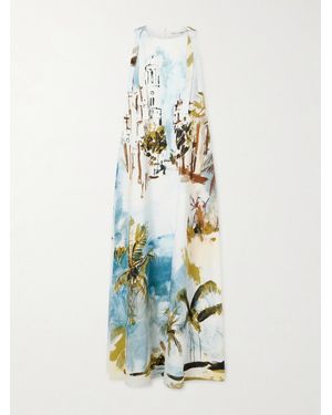Oscar de la Renta Printed Cotton-Blend Poplin Maxi Dress - White