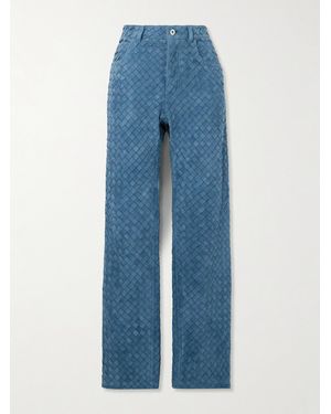 Bottega Veneta Hose Mit Geradem Bein Aus Intrecciato-Veloursleder - Blau