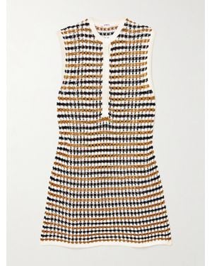 Eres Tempo Inedite Minikleid Aus Einer Gehäkelten Baumwollmischung Mit Streifenmuster - Weiß