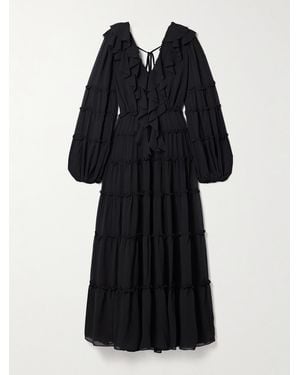 Aje. Protea Ruffled Crepe De Chine Maxi Dress - Black