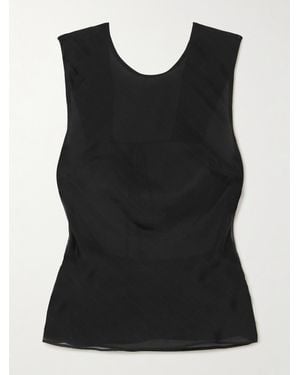 St. Agni Ruched Pinstriped Silk-Voile Top - Black