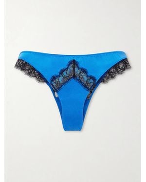 Kiki de Montparnasse Lace-Trimmed Silk-Satin Briefs - Blue