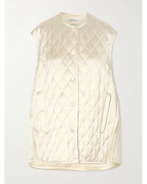 Another Tomorrow Quilted Padded Satin Vest - Natural