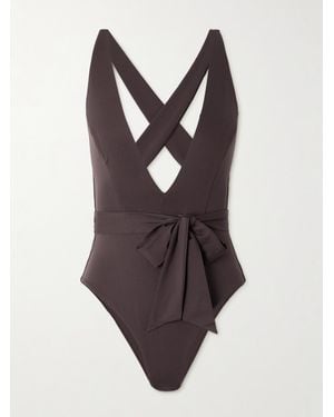 Max Mara Cristel Rückenfreier Badeanzug Mit Bindegürtel - Braun