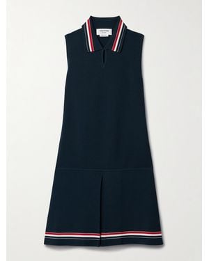 Thom Browne Minikleid Aus Stretch-Strick Mit Streifen Und Falte - Blau