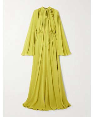Giambattista Valli Pussy-Bow Cape-Effect Gathered Crepe Gown - Yellow