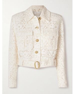 Zimmermann Illuminate Belted Cropped Cotton-Blend Corded Lace Jacket - Natural