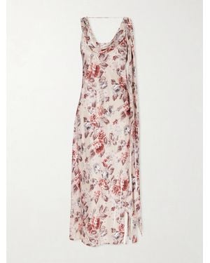 Acne Studios Tie-Detailed Draped Floral-Print Satin Midi Dress - Pink