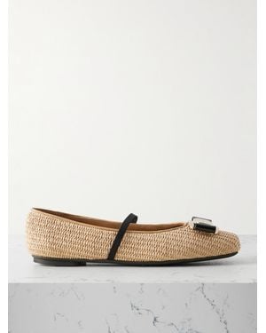 Ferragamo New Vara Flache Schuhe Aus Raffiabast Mit Verzierungen - Natur