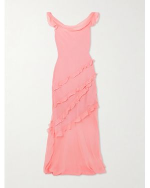 Saloni Renu Draped Ruffled Silk-Blend Crepon Gown - Pink