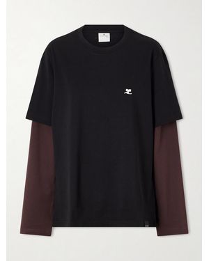 Courreges Logo-Embroidered Cotton-Jersey T-Shirt - Black