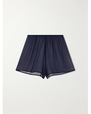 SARA CRISTINA Playa Pearl-Embellished Silk-Chiffon Shorts - Blue