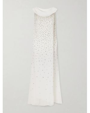 Clio Peppiatt Kaia Scarf-Detailed Crystal-Embellished Crinkled-Chiffon Gown - White