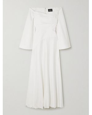 Solace London Rina Off-the-shoulder Draped Crepe And Satin Gown - White